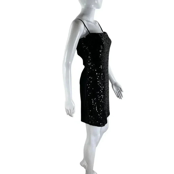 Body Central Womens M Black Mini Bodycon Stretch Sequined Party Dress Coquette - Picture 5 of 16
